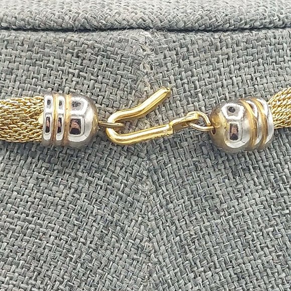 Gold Toned Mesh Twisted Chain Silver Toned Beads Easy Hook Clasp 18" - Picture 7 of 10